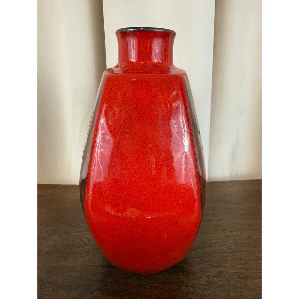 Gerda Heuckeroth Pottery Red Black Lava‎ Drop Glaze Vase 30004-20 Germany